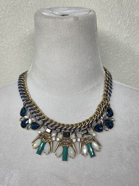 J. Crew Blue and Teal Crystal Statement Necklace